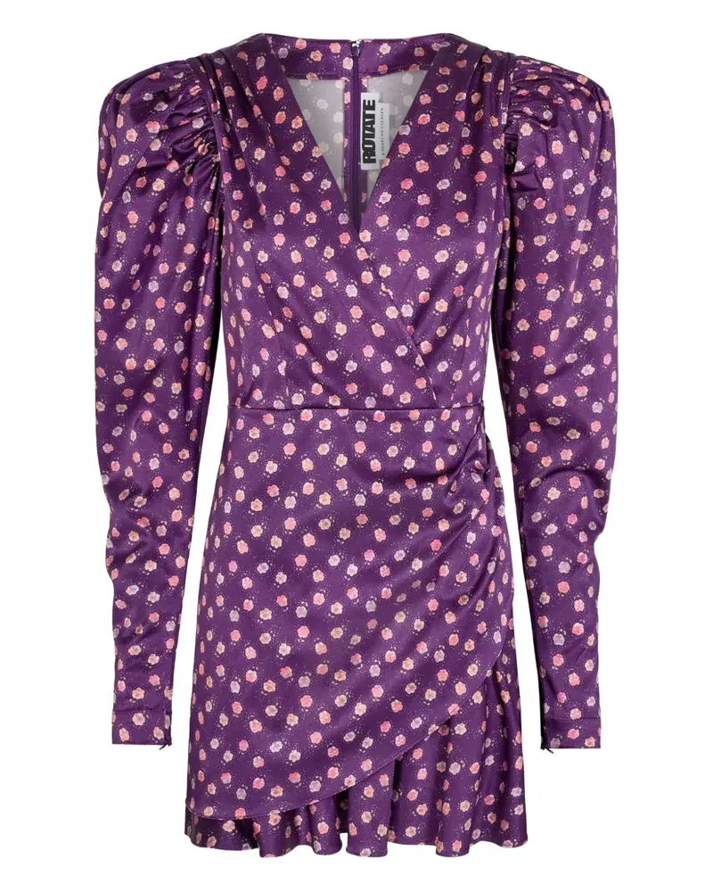 ROTATE Birger Christensen Midikleid mit Puffärmeln - Violett Violett