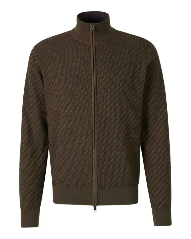 Brioni Trama weave zip-through cardigan - Braun Braun