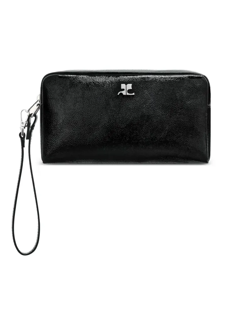 Courrèges Naplack Clutch mit Logo-Schild - Schwarz Schwarz