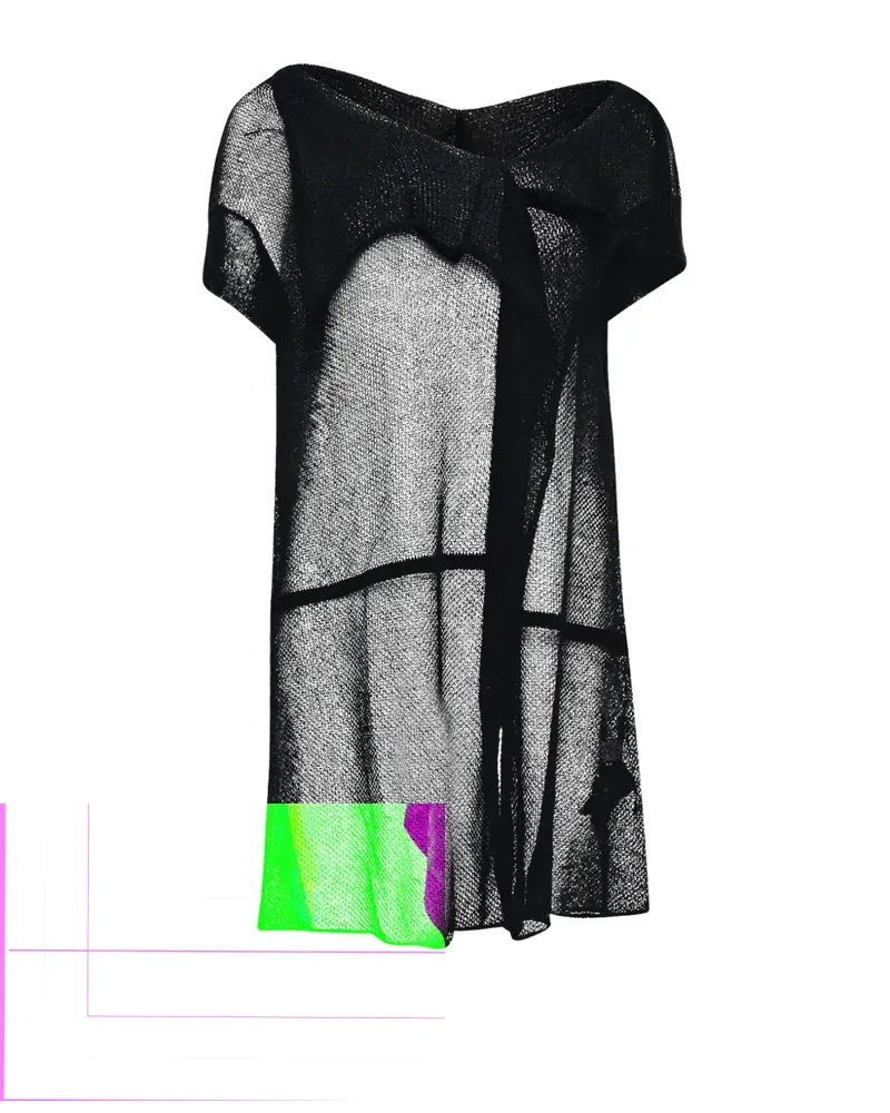 Yohji Yamamoto mesh-knit asymmetric-collar T-shirt - Schwarz Schwarz