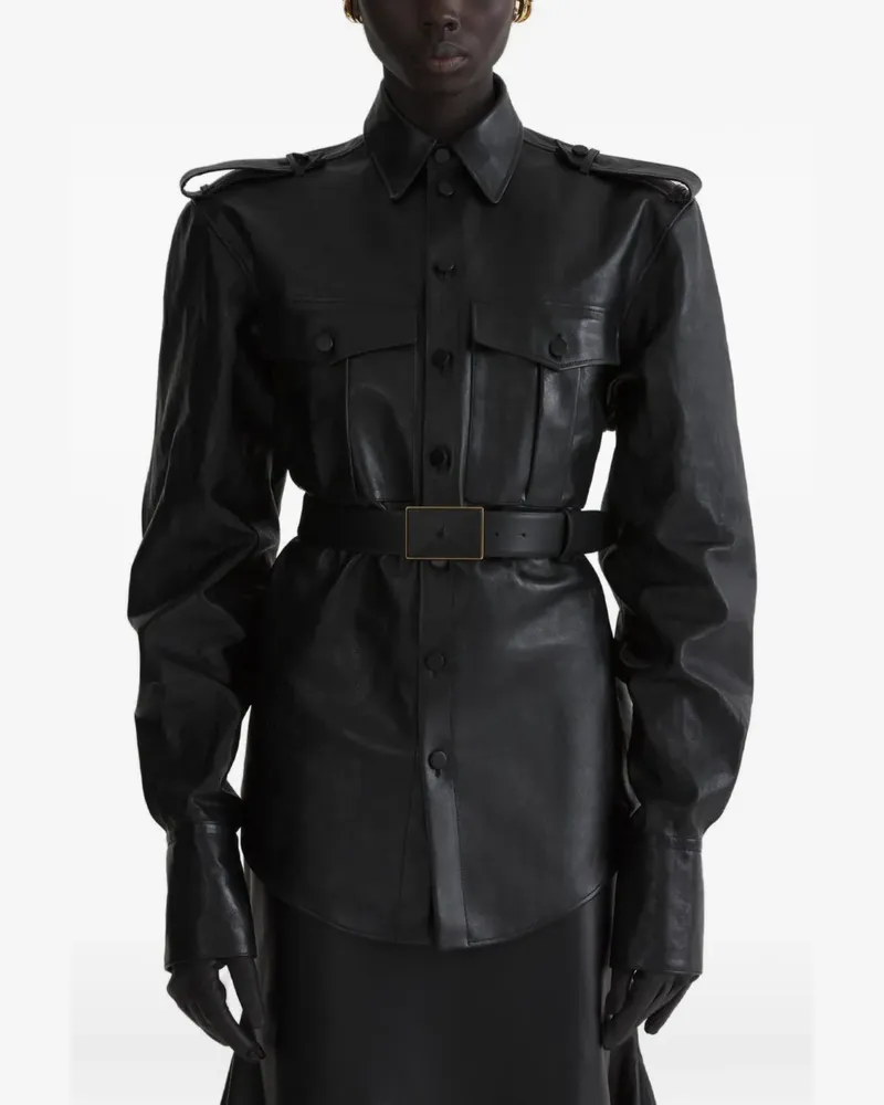 Thierry Mugler Military-Hemd aus Leder - Schwarz Schwarz