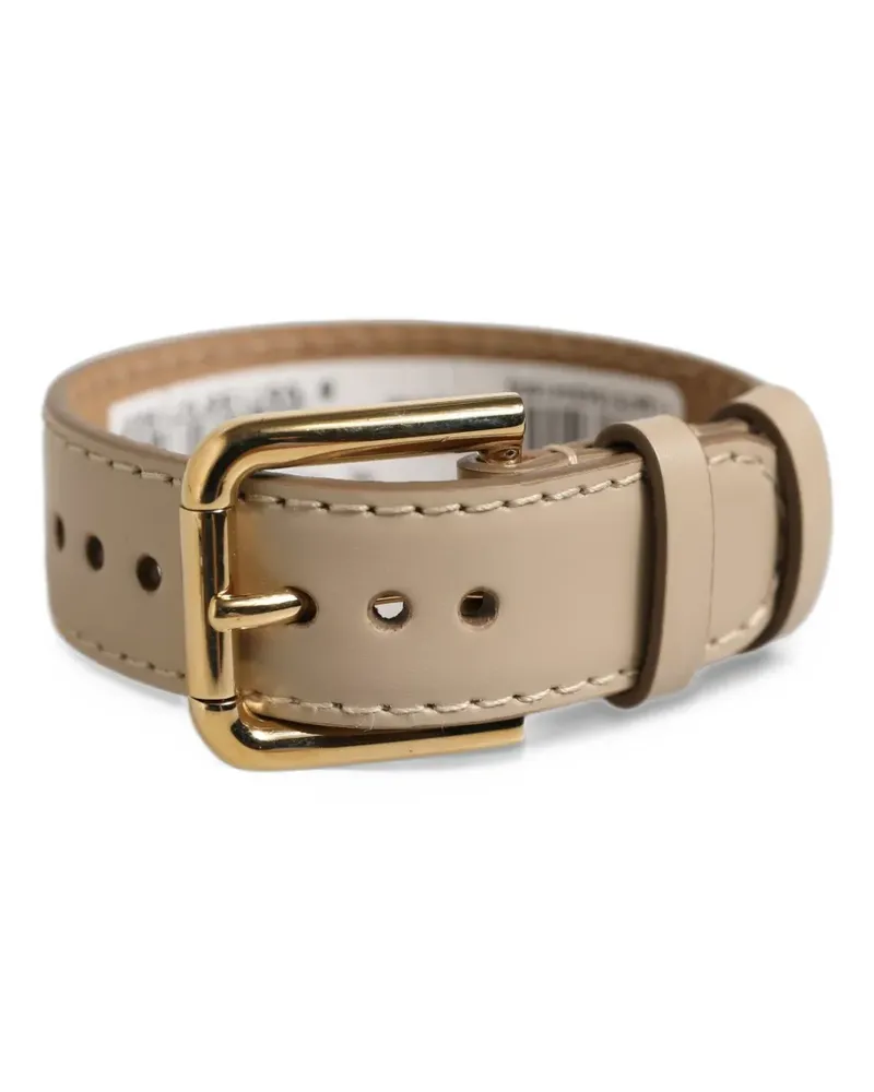 Dolce & Gabbana Beige Calfskin Leather Gold Buckle Belt Strap Bracelet - Nude Nude