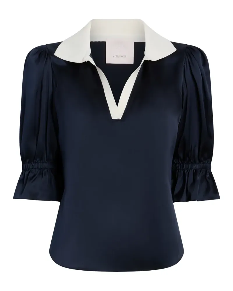 Cinq à Sept Gerüschte Freida Bluse mit V-Ausschnitt - Blau Blau