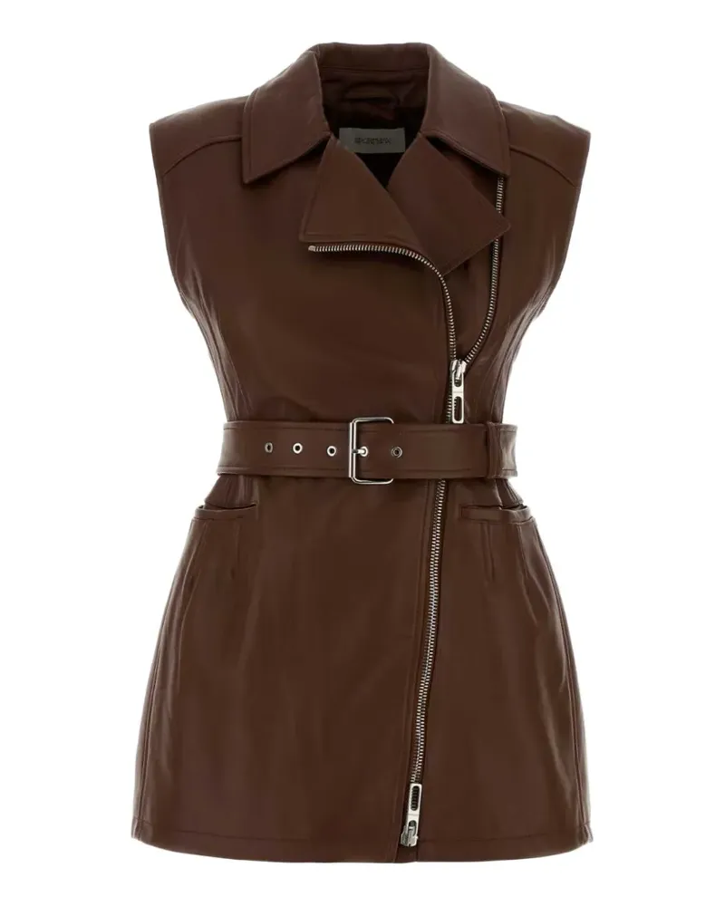 SPORTMAX Favella belted leather vest - Braun Braun