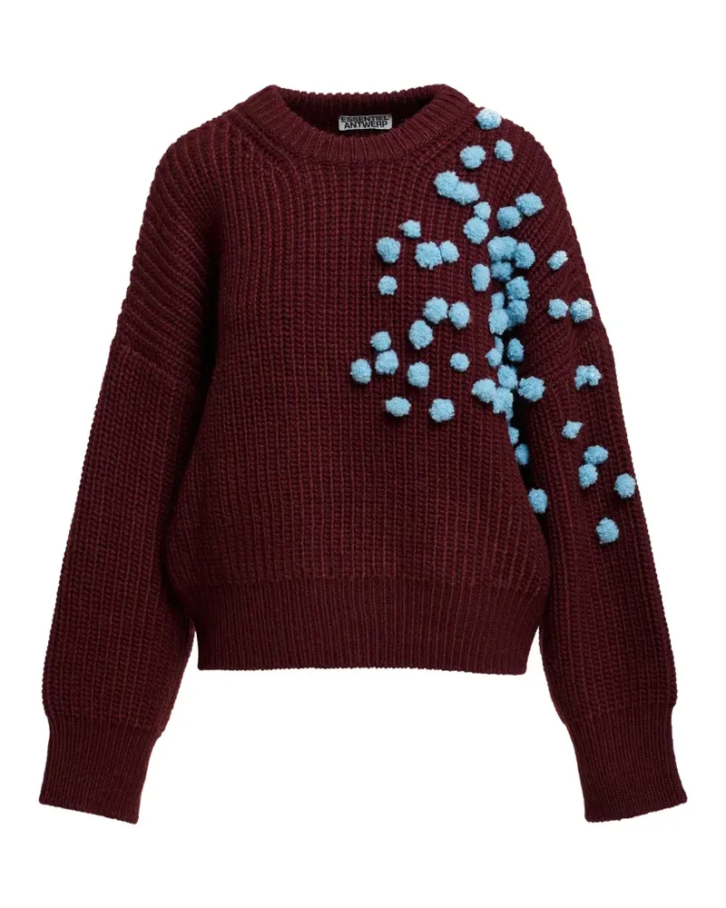 Essentiel Gerippter Pullover mit Pompons - Rot Rot