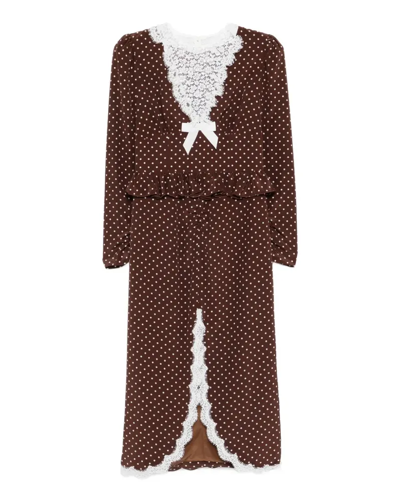Alessandra Rich polka-dot lace-detail midi dress - Braun Braun