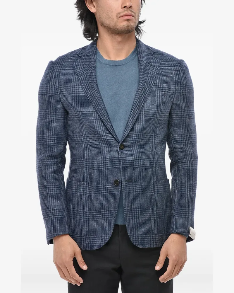 Corneliani check-pattern single-breasted blazer - Blau Blau