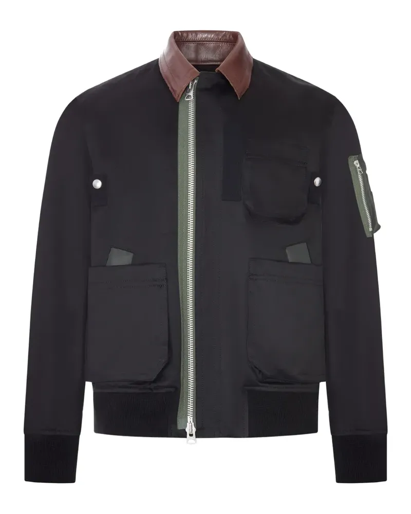 Sacai leather-trimmed utility bomber jacket - Schwarz Schwarz