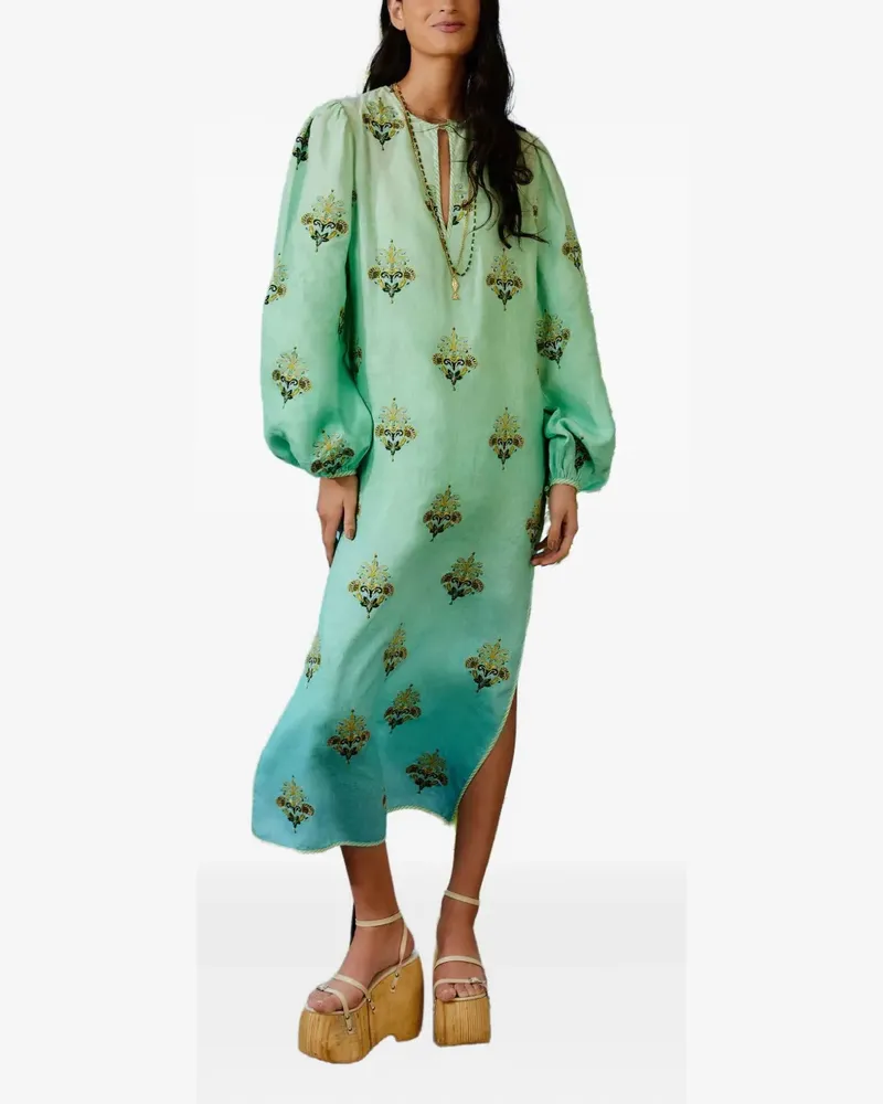 FARM Rio long-sleeves midi dress - Grün Grün