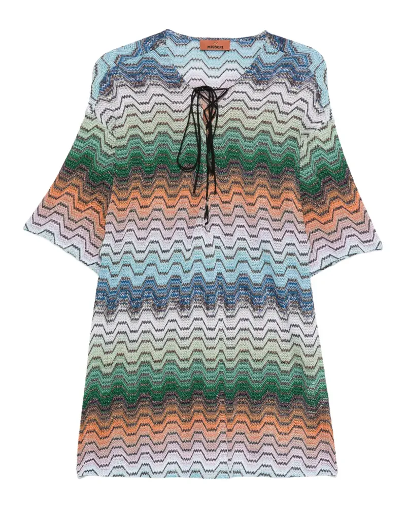Missoni zigzag-knit lace-up mini dress - Grün Grün