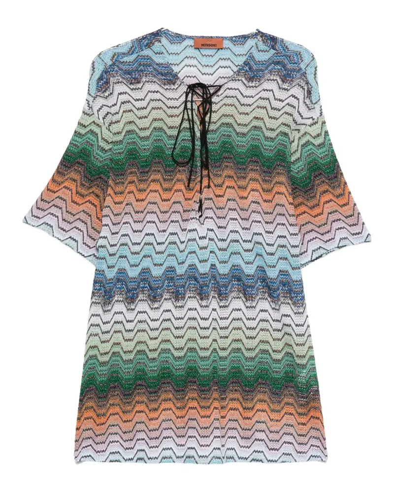 Missoni zigzag-knit lace-up mini dress - Grün Grün
