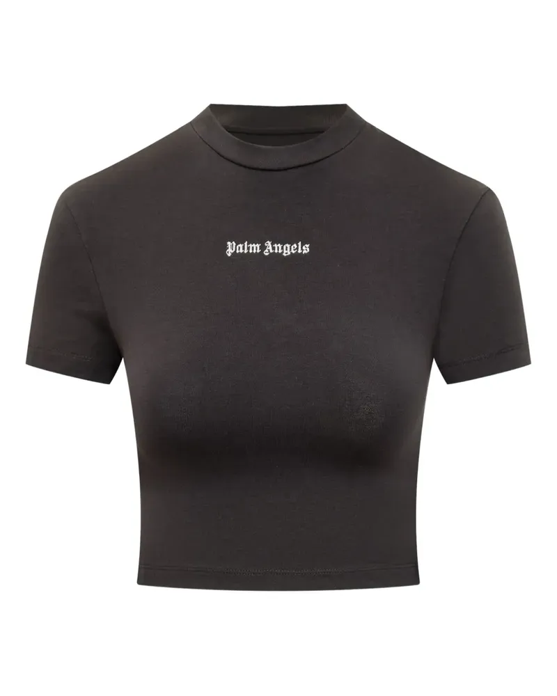 Palm Angels Cropped-T-Shirt mit Logo-Stickerei - Schwarz Schwarz