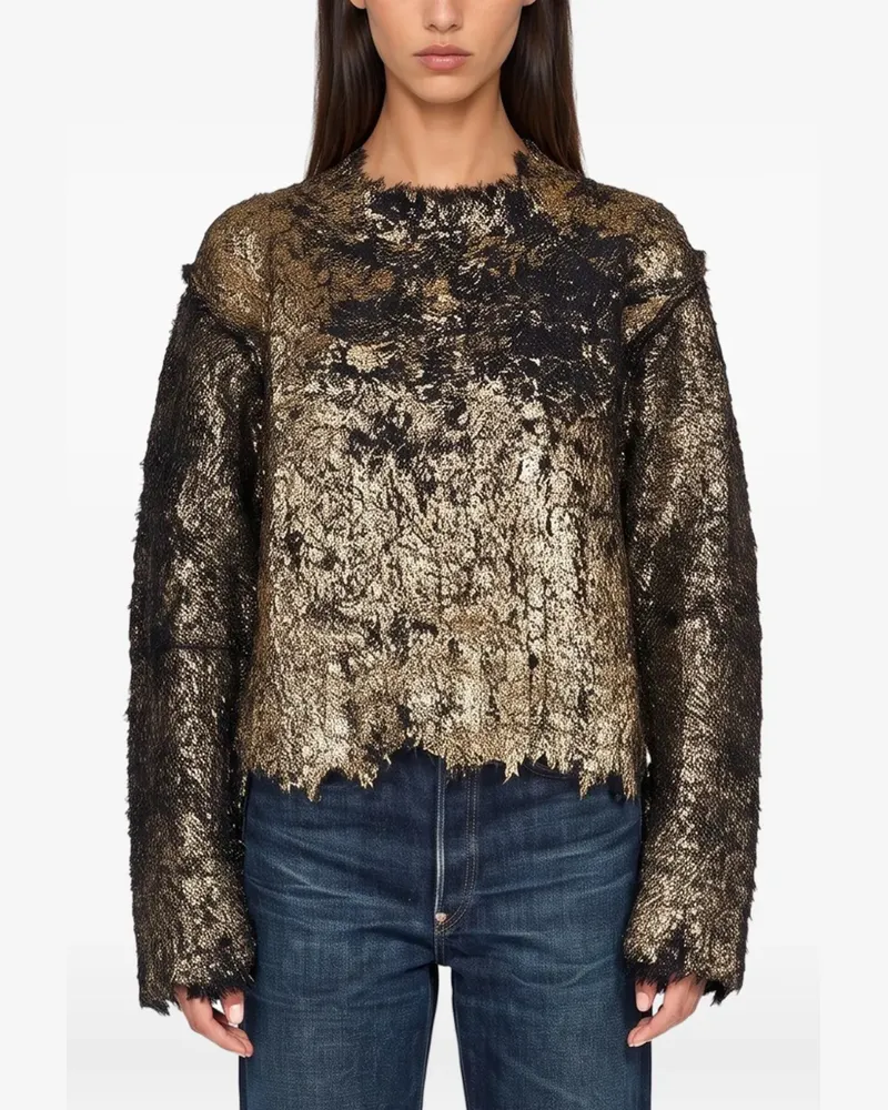 Junya Watanabe metallic-effect distressed-finish sweater - Gold Gold