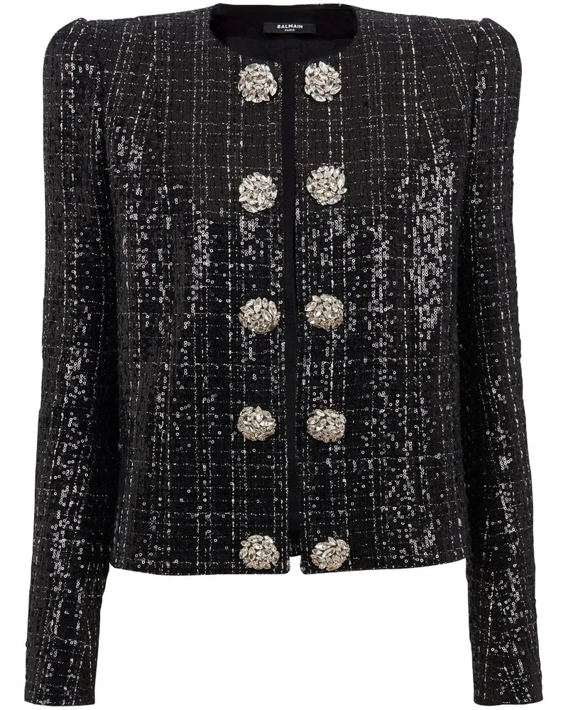 Balmain Tweed-Jacke mit Pailletten - Schwarz Schwarz