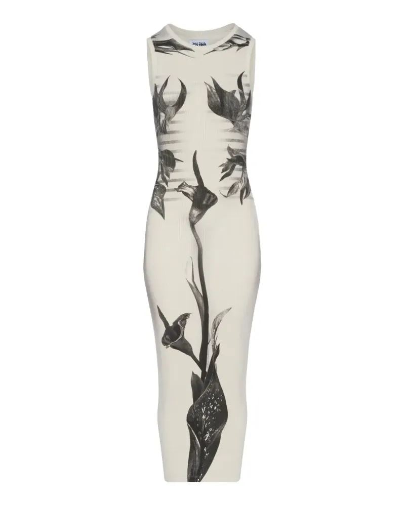 Jean Paul Gaultier Body Flowers ribbed-knit midi dress - Weiß Weiß