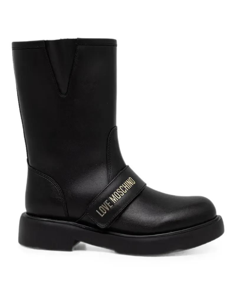 Moschino logo-strap leather boots - Schwarz Schwarz