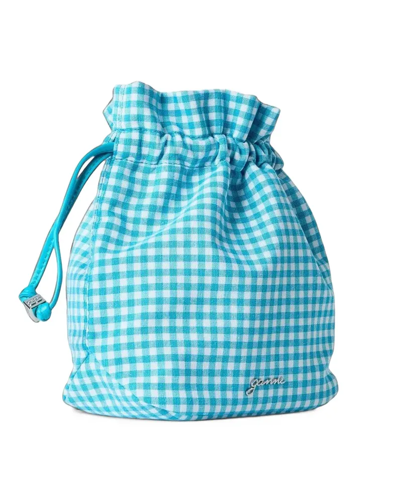 Ganni Clutch mit Vichy-Karo - Blau Blau