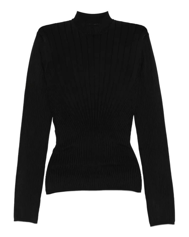 Thierry Mugler Gerippter Pullover mit Stehkragen - Schwarz Schwarz