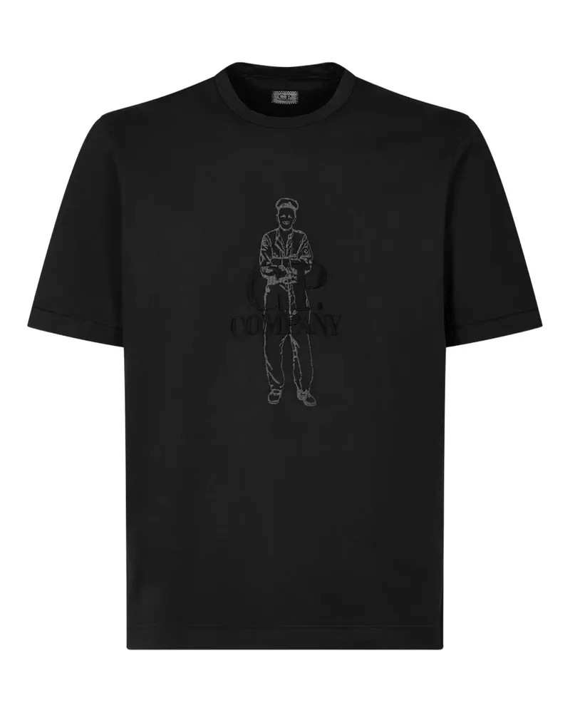 C.P. Company T-Shirt mit Logo-Stickerei - Schwarz Schwarz