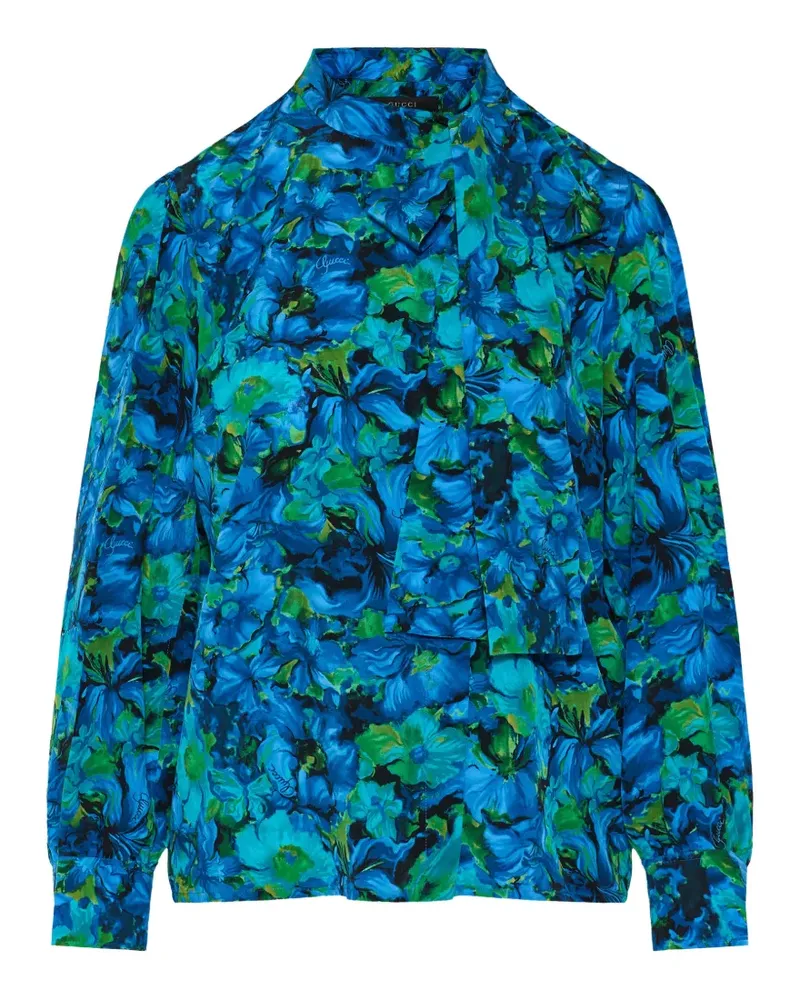 Gucci Seidenkrepp-Hemd mit Print - Blau Blau