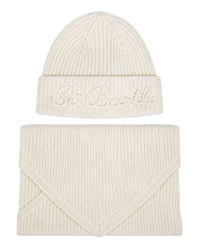 MC2 Saint Barth off white wool beanie and hood scarf set - Nude Nude