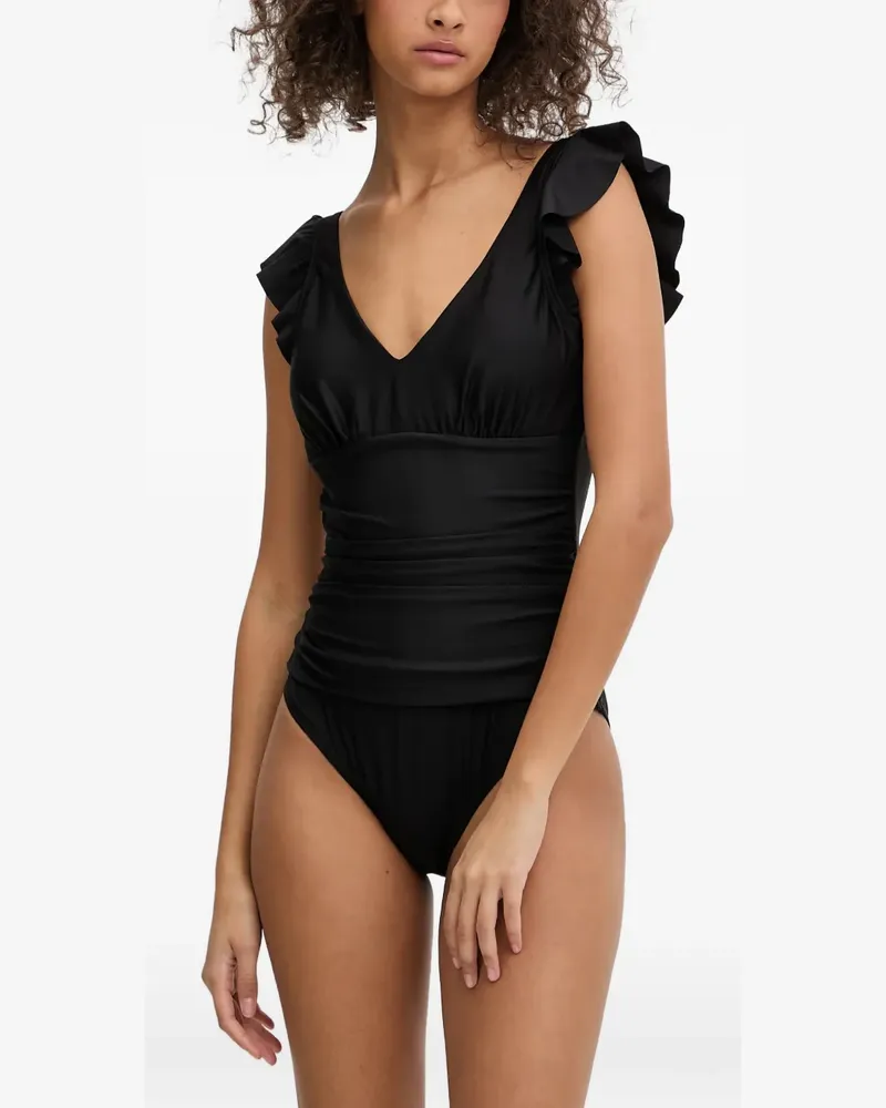 DKNY ruffled ruched swimsuit - Schwarz Schwarz