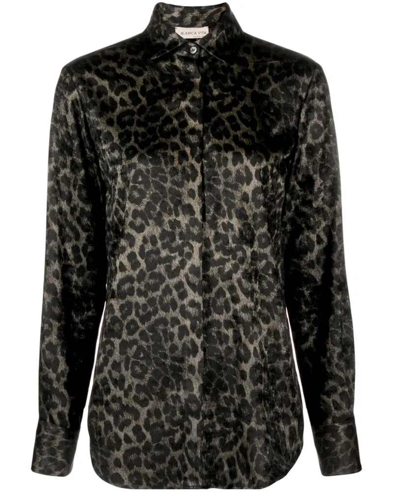 Blanca Satinhemd mit Leoparden-Print - Grau Grau