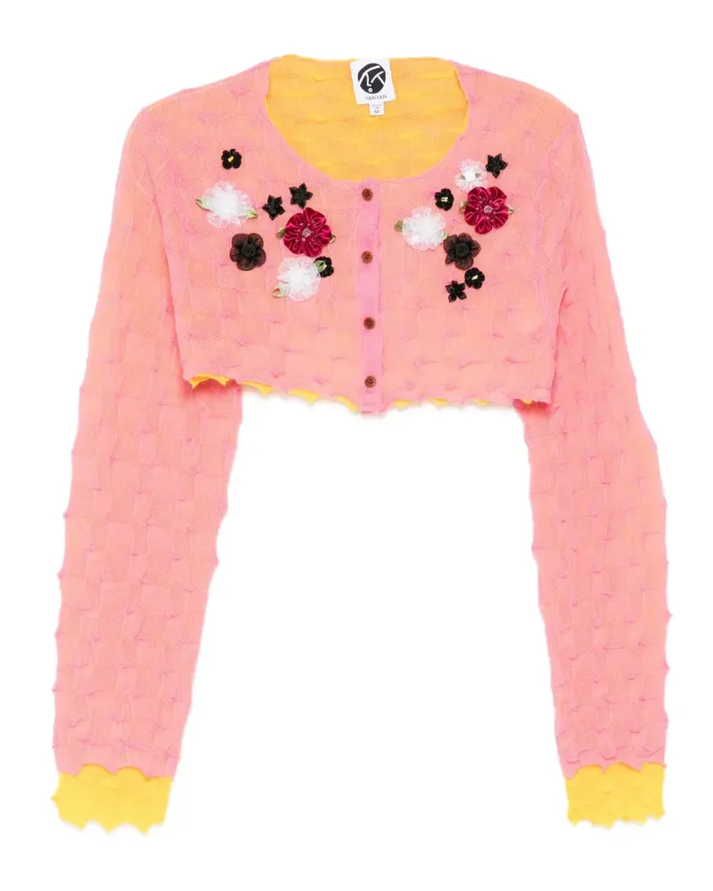 YANYAN KNITS crop floral appliqué cardigan - Rosa Rosa