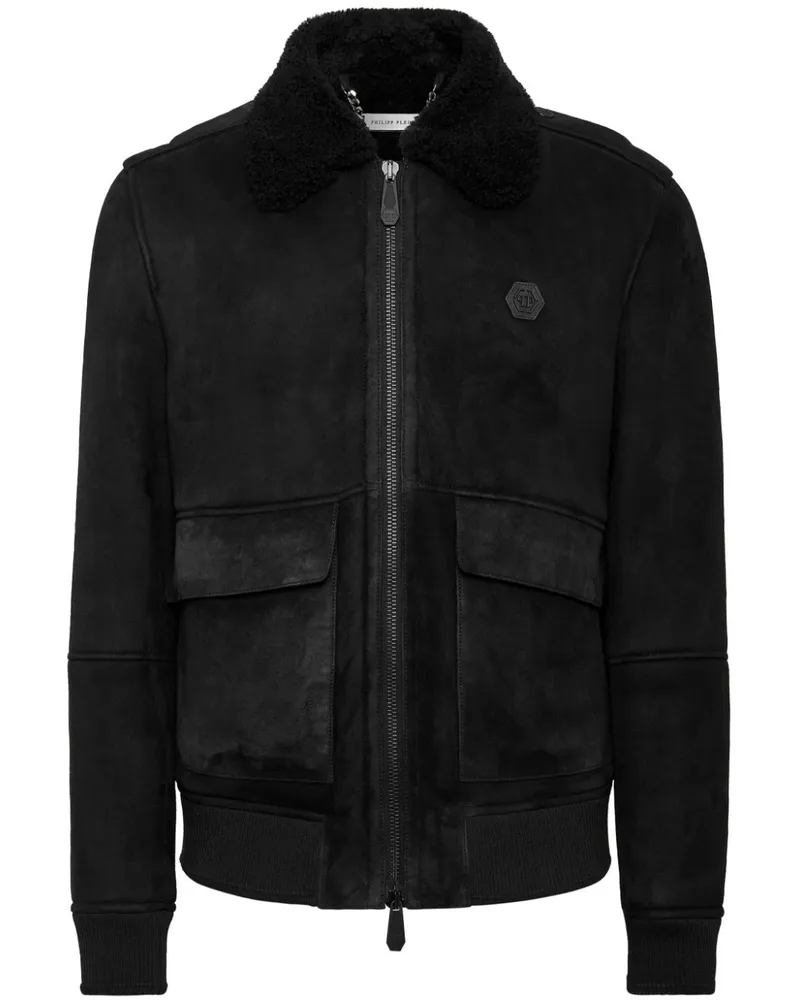 Philipp Plein Jacke mit Logo-Patch - Schwarz Schwarz