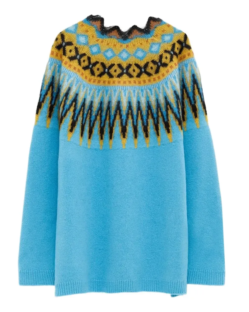 Loewe Rundhals-Pullover mit Fairislemuster - Blau Blau