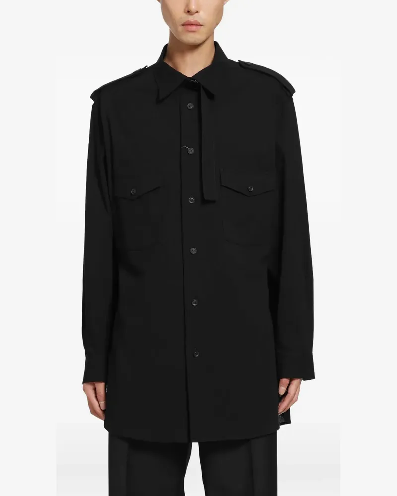 Yohji Yamamoto epaulette collar-tab shirt - Schwarz Schwarz