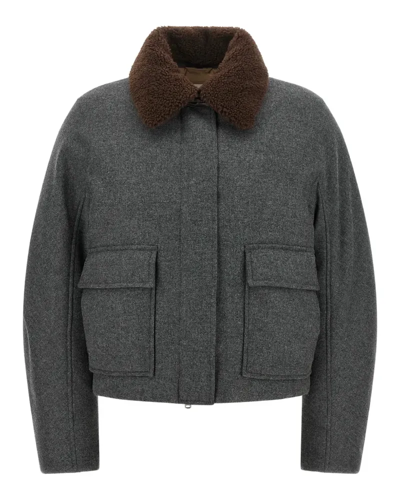 Brunello Cucinelli shearling-collar cropped jacket - Grau Grau