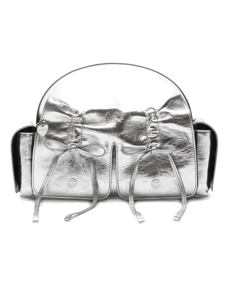 Acne Studios Kordelzug-Tote Bag aus Metallic-Leder - Silber Silber