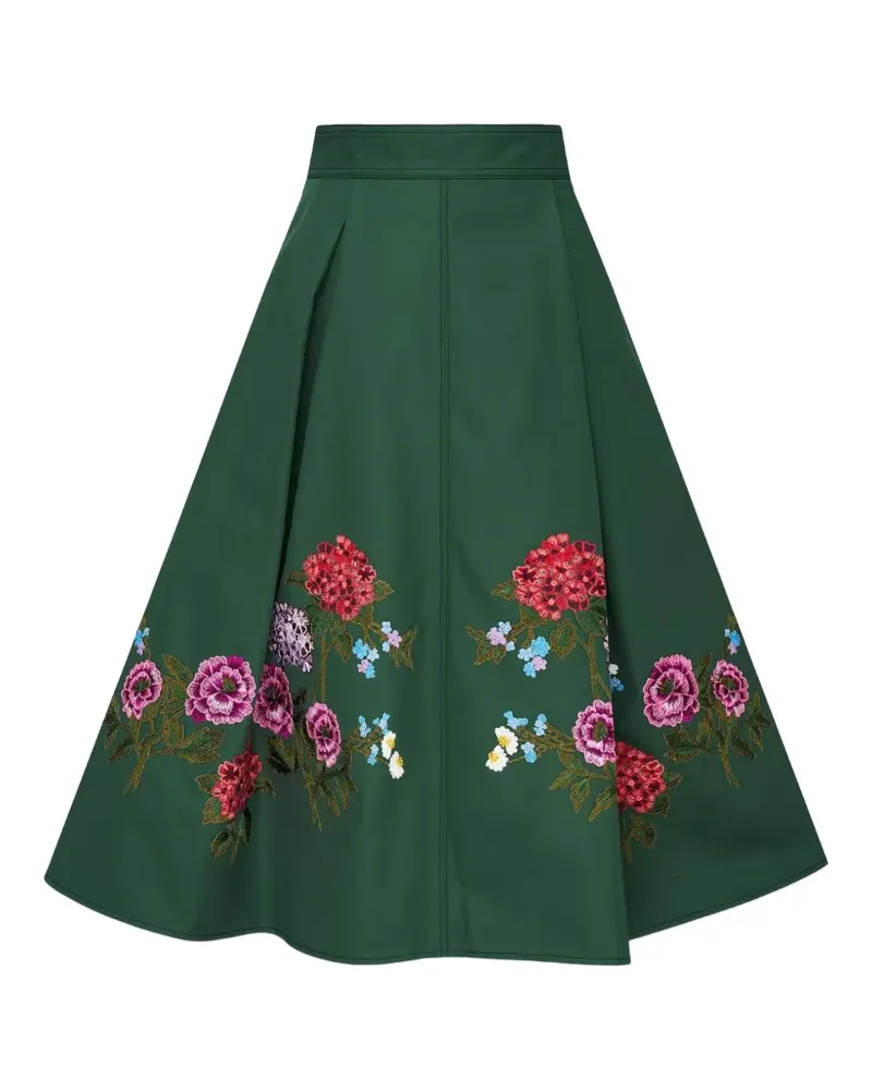 Carolina Herrera New York floral-embroidered pleated skirt - Grün Grün