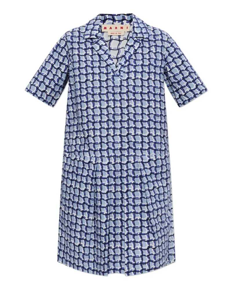 Marni geometric-pattern short-sleeve mini dress - Blau Blau