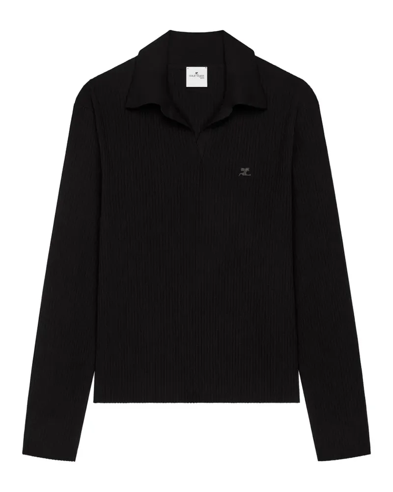 Courrèges Geripptes Poloshirt mit Logo - Schwarz Schwarz
