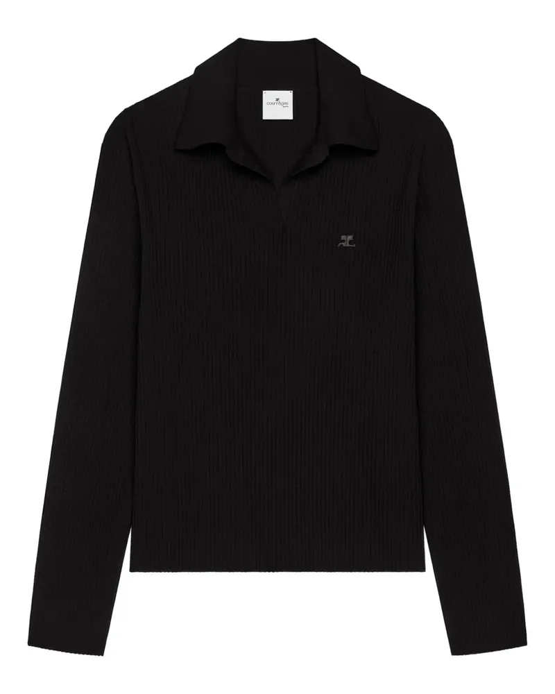 Courrèges Geripptes Poloshirt mit Logo - Schwarz Schwarz