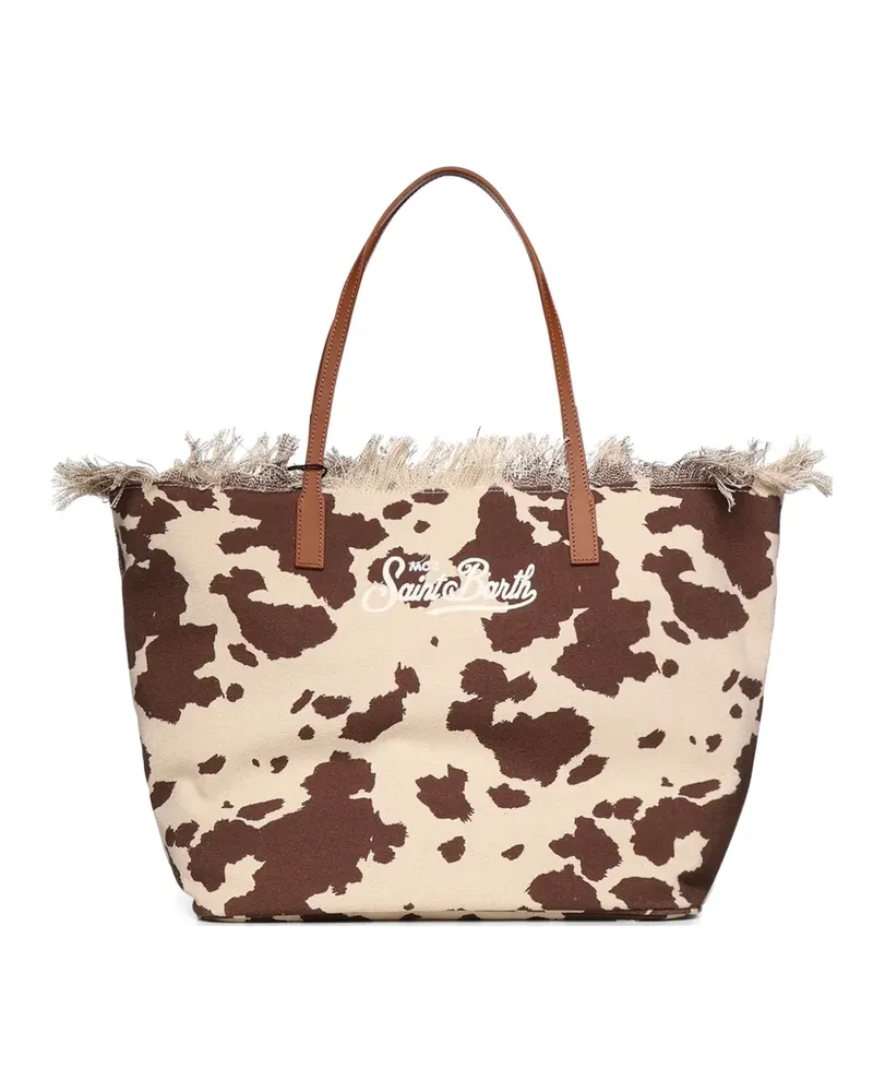 MC2 Saint Barth fringed-details cow-print cotton tote bag - Nude Nude