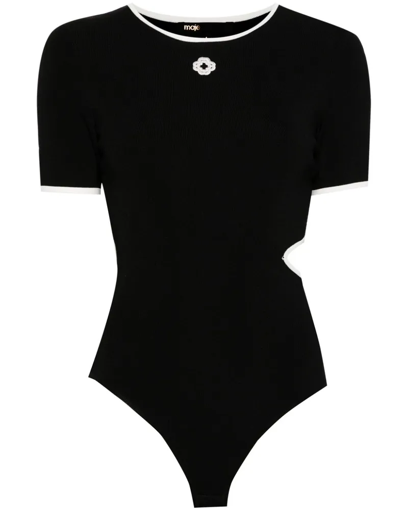 Maje Body mit Lochstrickmuster - Schwarz Schwarz