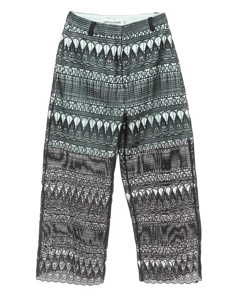 Self-Portrait Hose mit Spitzen-Overlay - Schwarz Schwarz