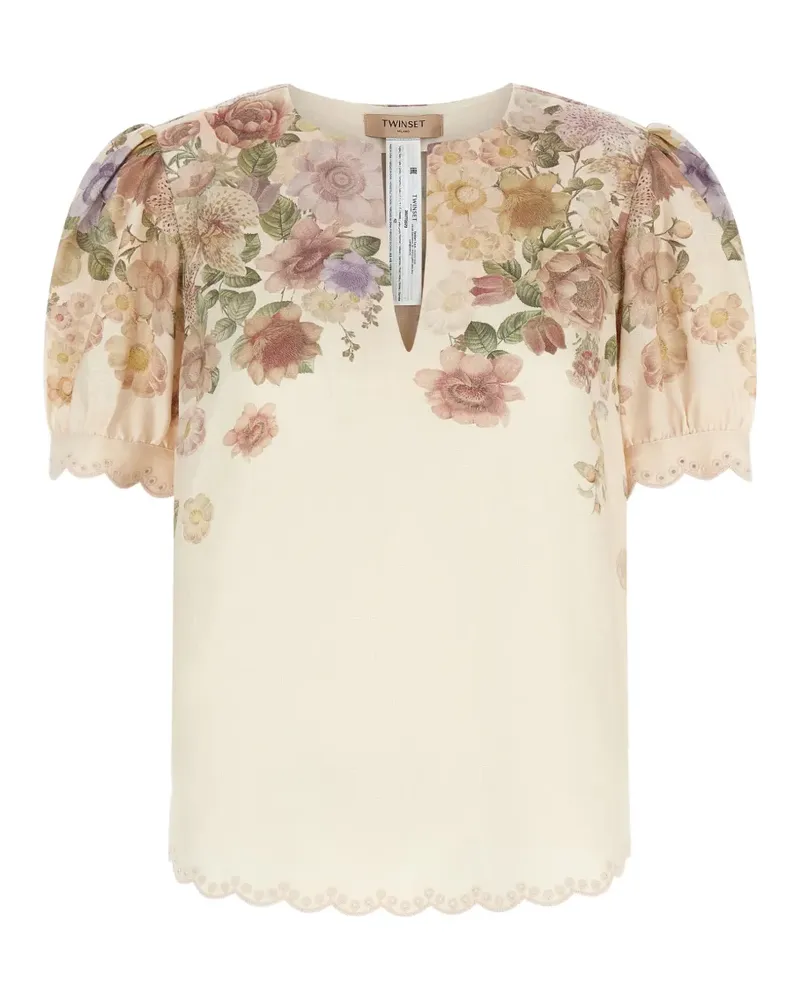 Twin-Set floral puff-sleeve blouse - Nude Nude