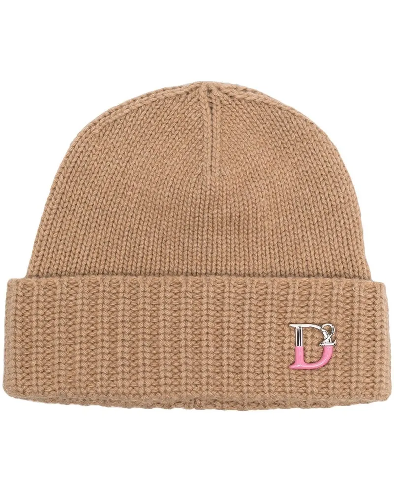 Dsquared2 Gestrickte Beanie mit Logo-Schild Nude