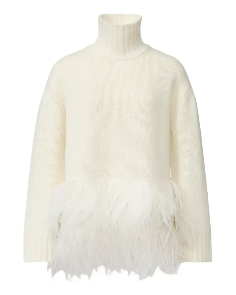 Fabiana Filippi Gerippter Pullover mit Straußenfederbesatz - Nude Nude