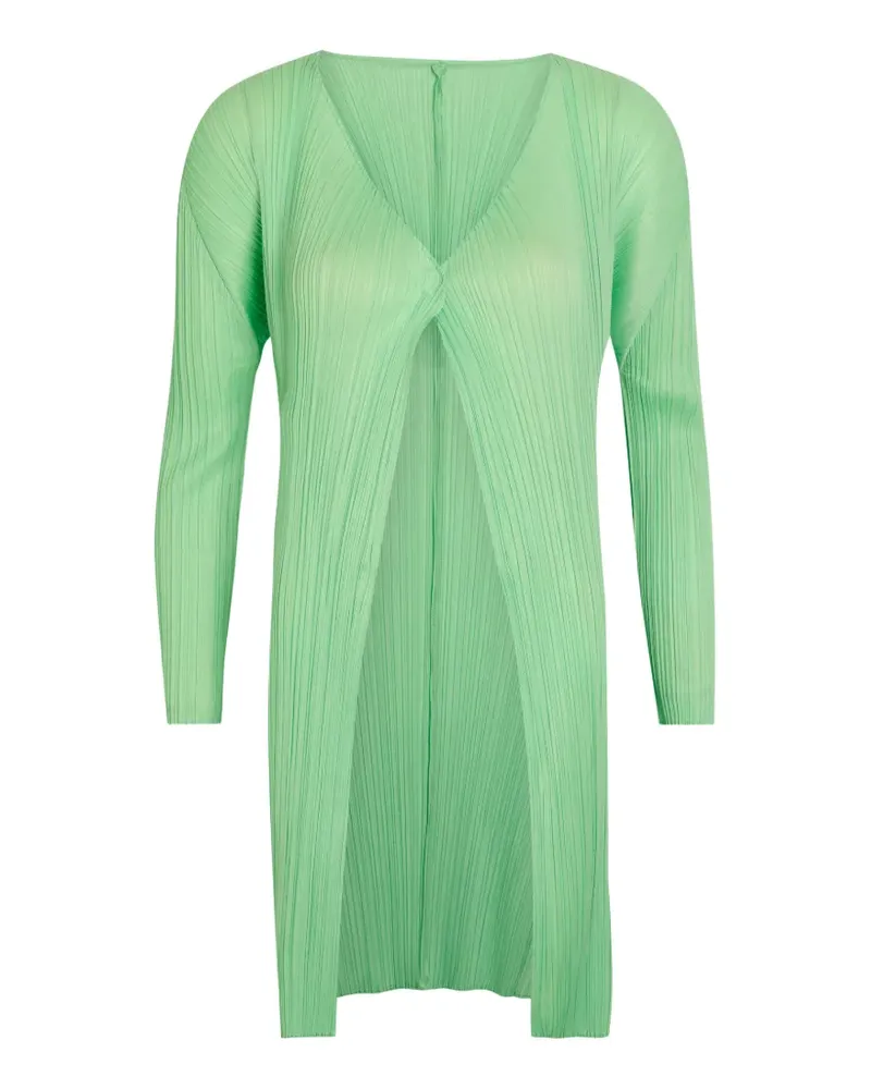 Issey Miyake pleated-design open-front coat - Grün Grün