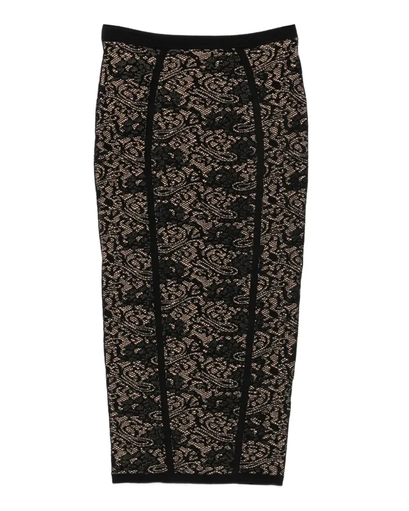 Elisabetta Franchi lace-pattern logo-detail midi skirt - Schwarz Schwarz