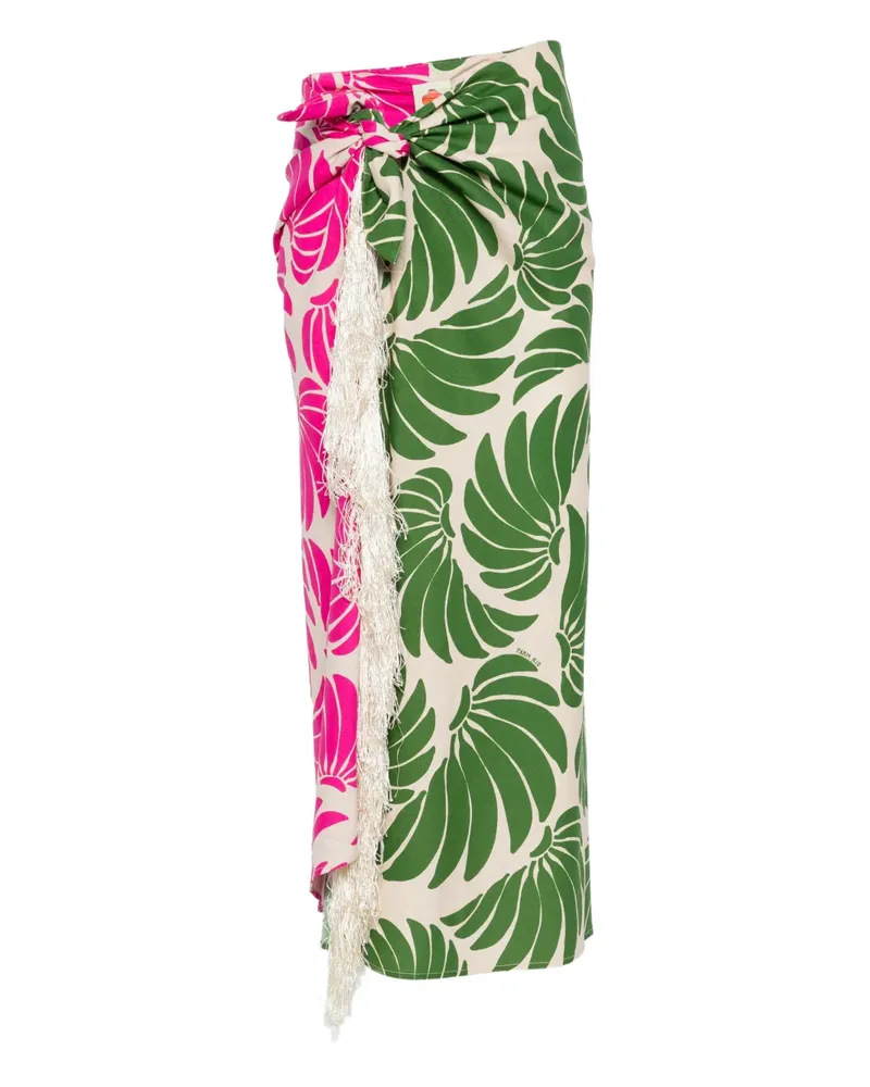 FARM Rio Geblümter Rock mit Fransen - Grün Grün