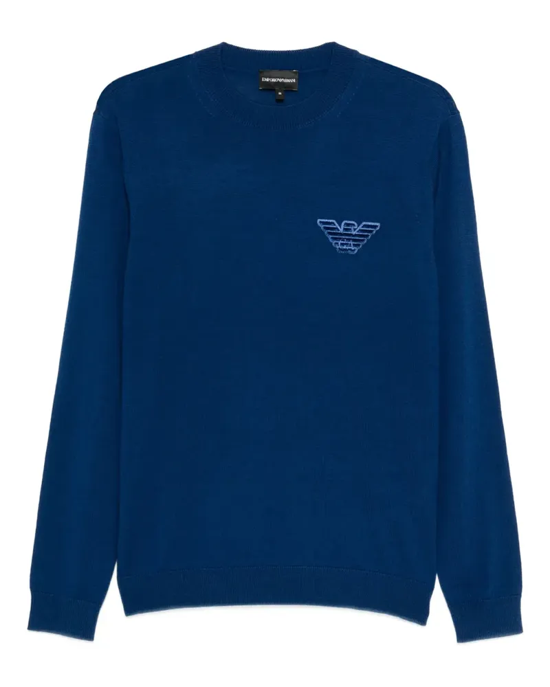 Emporio Armani logo-embroidered crew-neck sweater - Blau Blau