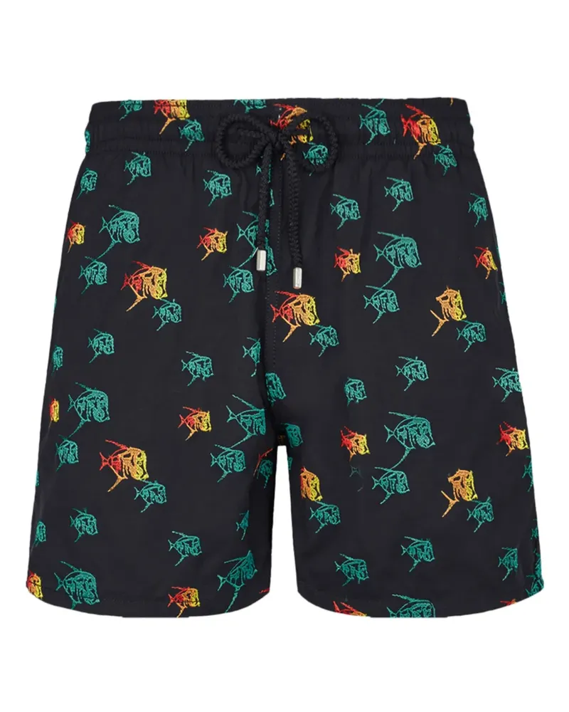 Vilebrequin Mistral Badeshorts mit Piranhas-Stickerei - Schwarz Schwarz