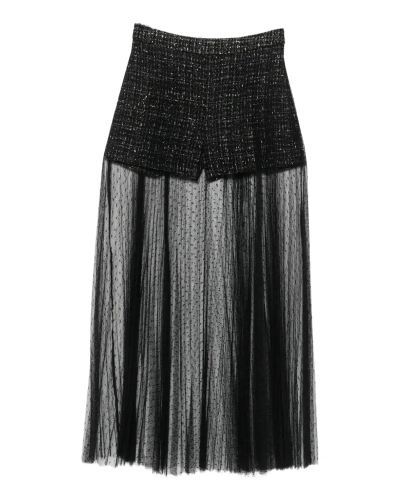 Twin-Set bouclé tulle-overlay short - Schwarz Schwarz