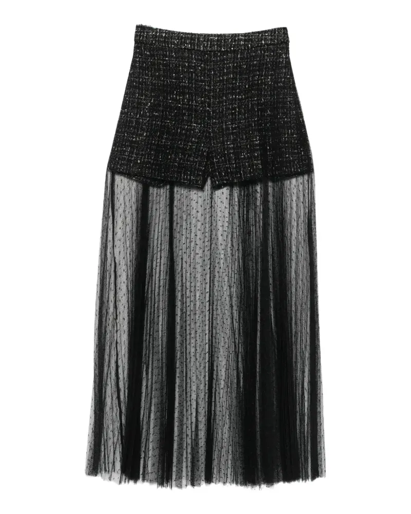Twin-Set Bouclé-Shorts mit Tüll-Overlay - Schwarz Schwarz